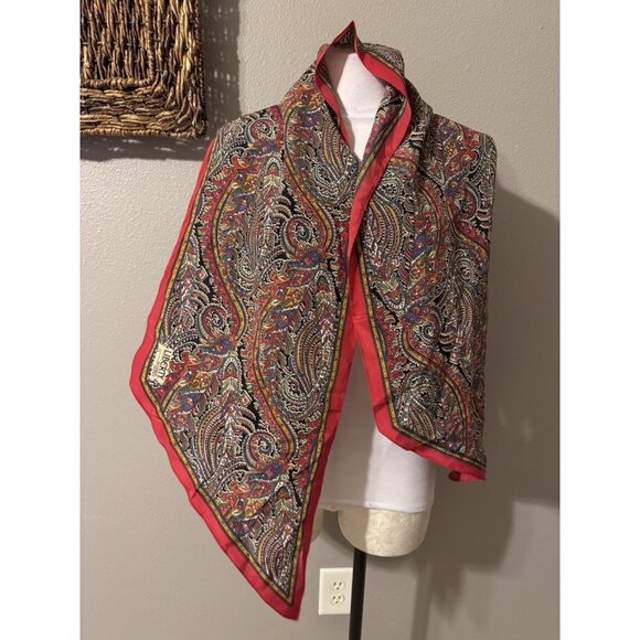 Liberty London Silk Twill Red Brown Cream Paisley Floral Scarf 68.5 x 11 - Picture 4 of 8